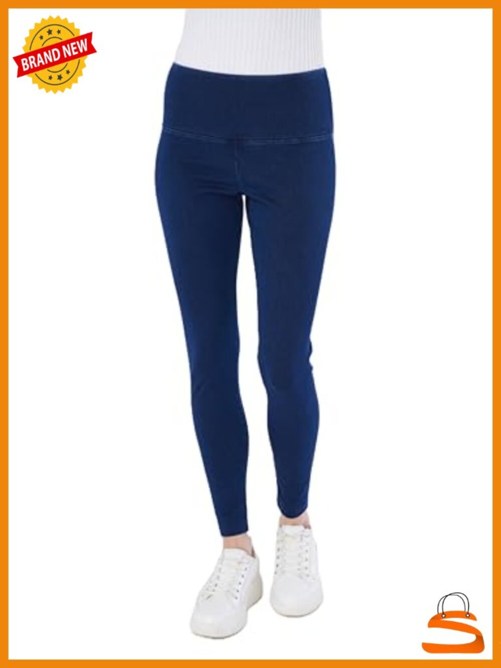Tummy Control High Waist Pull-On Cotton Poly Spandex Legging Denim
